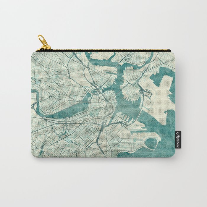 Boston Map Blue Vintage Carry-All Pouch