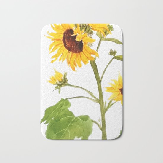 One sunflower watercolor arts Bath Mat