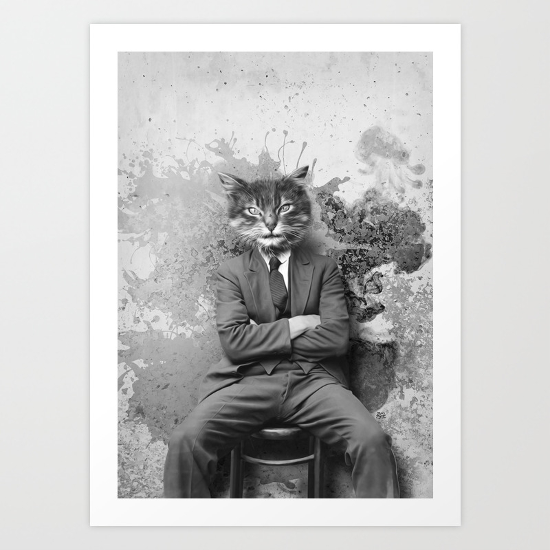 Vintage Black And White Gangster Cat Art Print By Lemiroir Society6