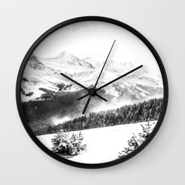 Fresh Snow Dust // Black and White Powder Day on the Mountain Wall Clock