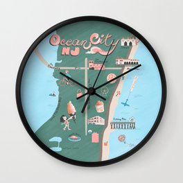 Map of Ocean City NJ Wall Clock | Beaches, Green, Drawing, Gerri Lynnechhabria, Beachhouse, Boardwalk, Familyvacation, Glachhabria, Brown, Map 