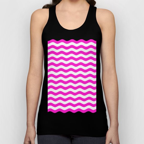 Wavy Stripes (Hot Magenta/White) Unisex Tank Top