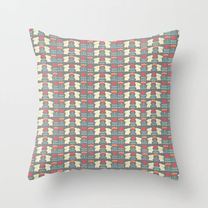 Hygge Bunnie Rabbits and Flowers Throw Pillow