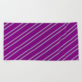 [ Thumbnail: Purple, Grey, and Light Slate Gray Colored Lined/Striped Pattern Beach Towel ]