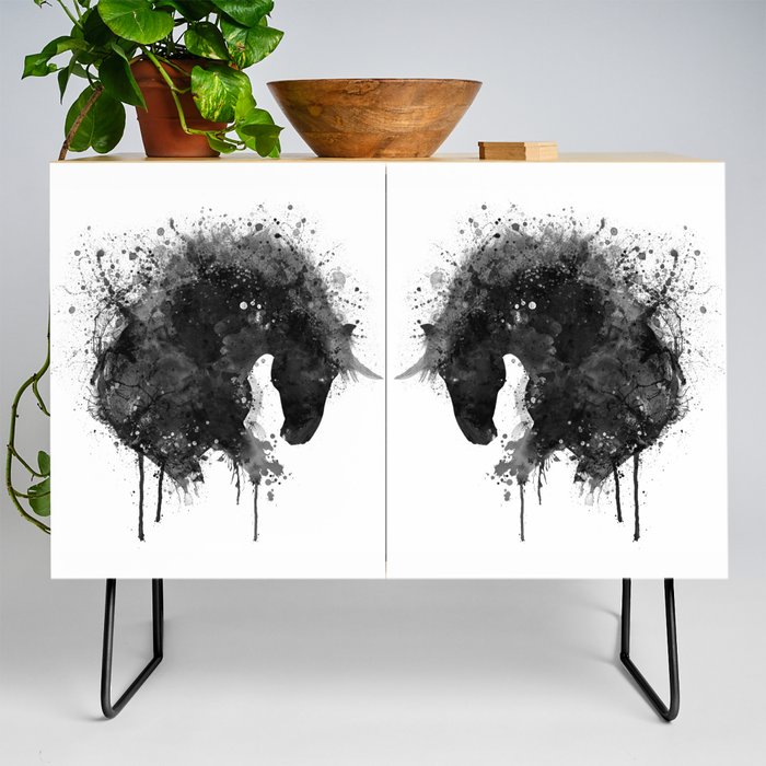 Black and White Horse Head Watercolor Silhouette Credenza