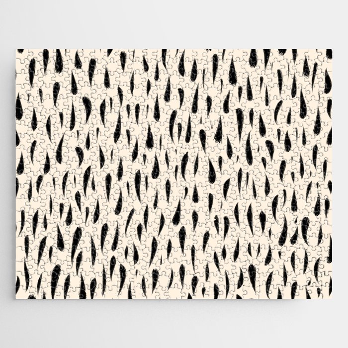 Organic Texture Minimalist Abstract Pattern in Black and Almond Cream Jigsaw Puzzle