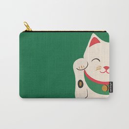Green Lucky Cat Maneki Neko Carry-All Pouch | Talisman, Asian, Manekineko, Illustration, Acrylic, Painting, Goodluck, Cat, Goodfortune, Streetart 