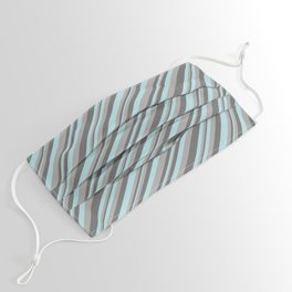 [ Thumbnail: Dim Grey, Powder Blue, and Dark Grey Colored Striped Pattern Face Mask ]