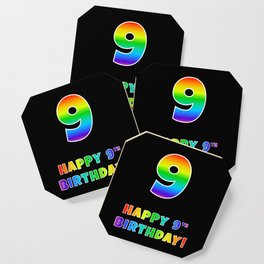 [ Thumbnail: HAPPY 9TH BIRTHDAY - Multicolored Rainbow Spectrum Gradient Coaster ]