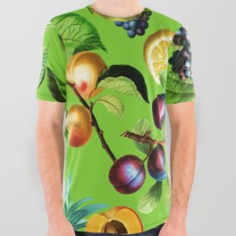 Fruit Pattern On Green Background All Over Graphic Tee