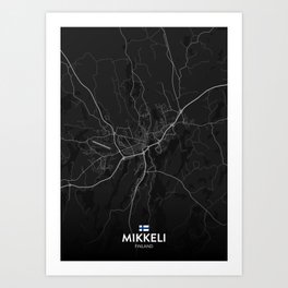 Mikkeli, Finland - Dark City Map Art Print
