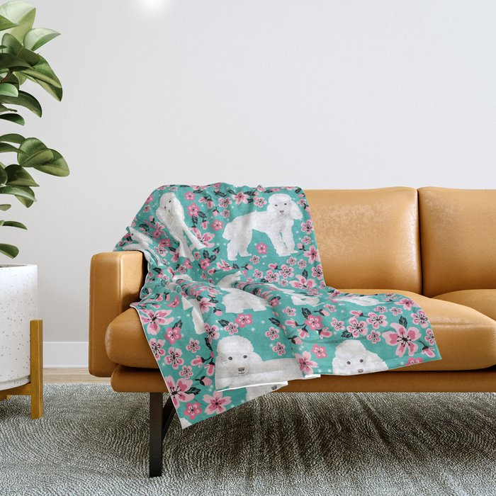 Toy Poodle cherry blossoms pet portrait custom dog breed art pattern by pet friendly Throw Blanket by PetFriendly Society6