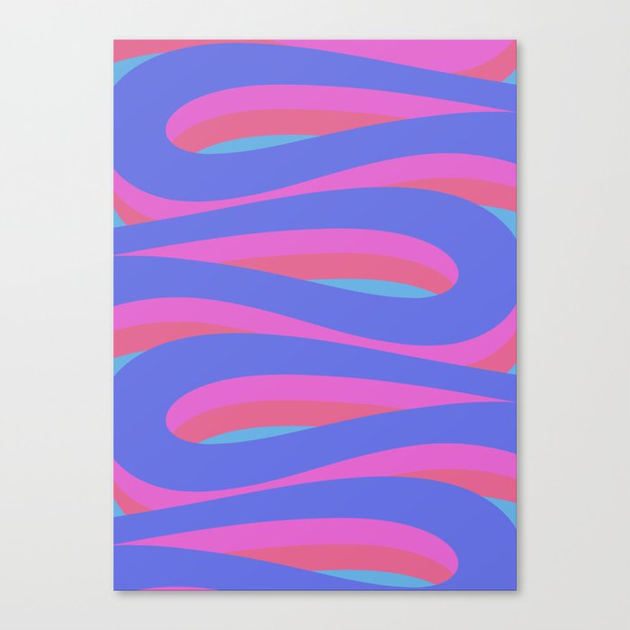 Pop Swirl Wavy Minimalist Abstract Pattern Blue and Hot Pink Canvas Print