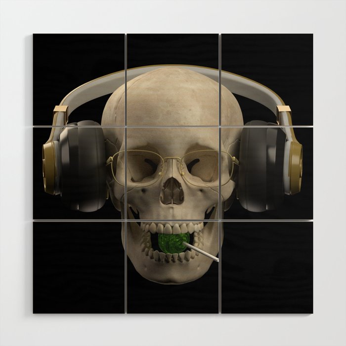 The skull  in the headphones  Wood Wall Art