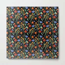 Red, blue and orange flower collection black background Metal Print
