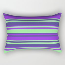 [ Thumbnail: Purple, Light Green & Dark Slate Blue Colored Lines/Stripes Pattern Rectangular Pillow ]