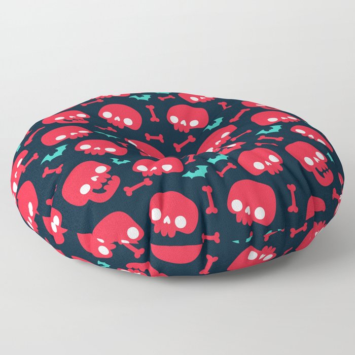 An red and blue halloween skeleton pattern (halloween, witch, spooky, ghost, cat, cute, witchy, skeleton, creepy, halloween, goth, horror) Floor Pillow