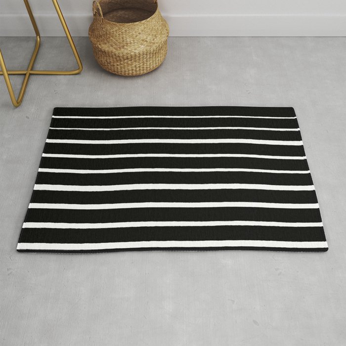 Rough White Thin Stripes On Black Rug By Abstractblackwhite Society6