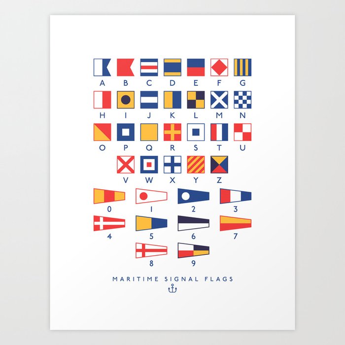 Maritime Nautical Signal Flags Chart - White Art Print