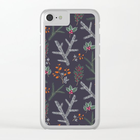 Seamless pattern with floral branches winter christmas hand drawn texture background Clear iPhone Case