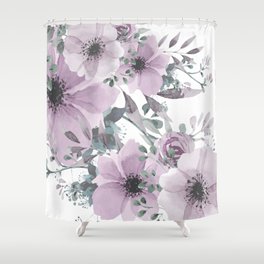 Floral Watercolor, Purple and Gray Shower Curtain