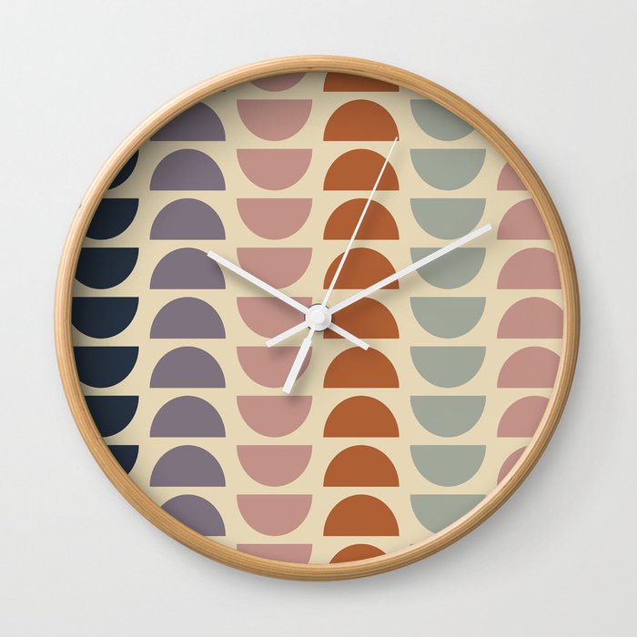 Geometric Shapes Pattern in Earthy Pastels Wall Clock