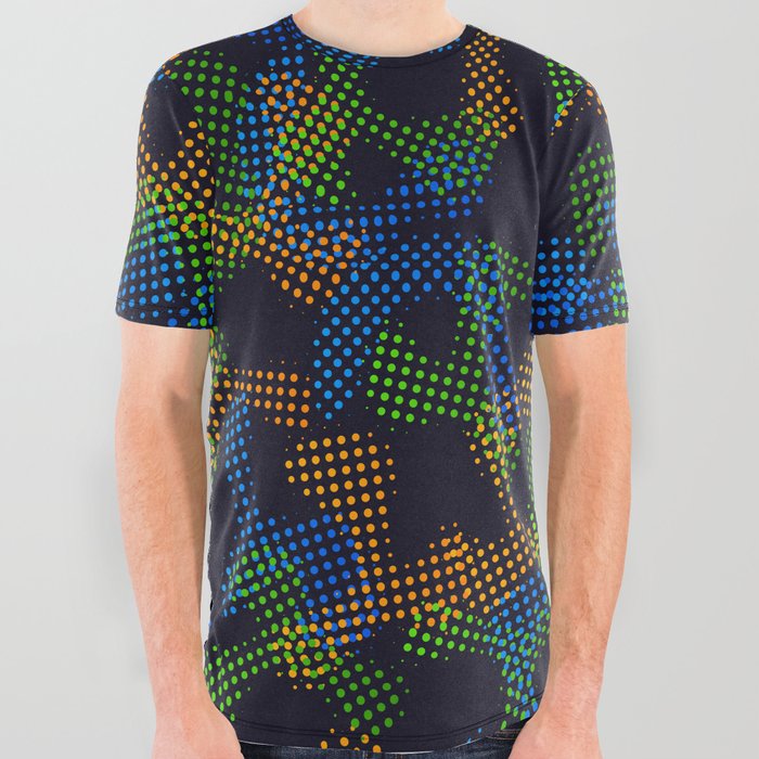 Green, Blue & Orange Color Dotted Design  All Over Graphic Tee