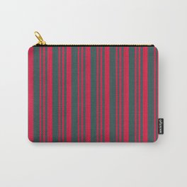[ Thumbnail: Crimson and Dark Slate Gray Colored Lines Pattern Carry-All Pouch ]