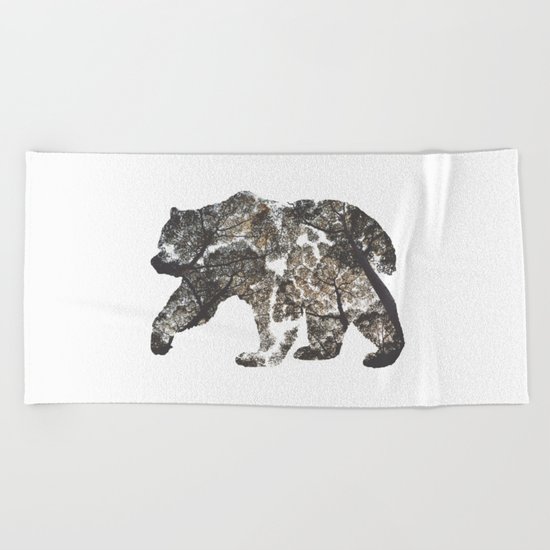 Bear Silhouette With Trees Beach Towel