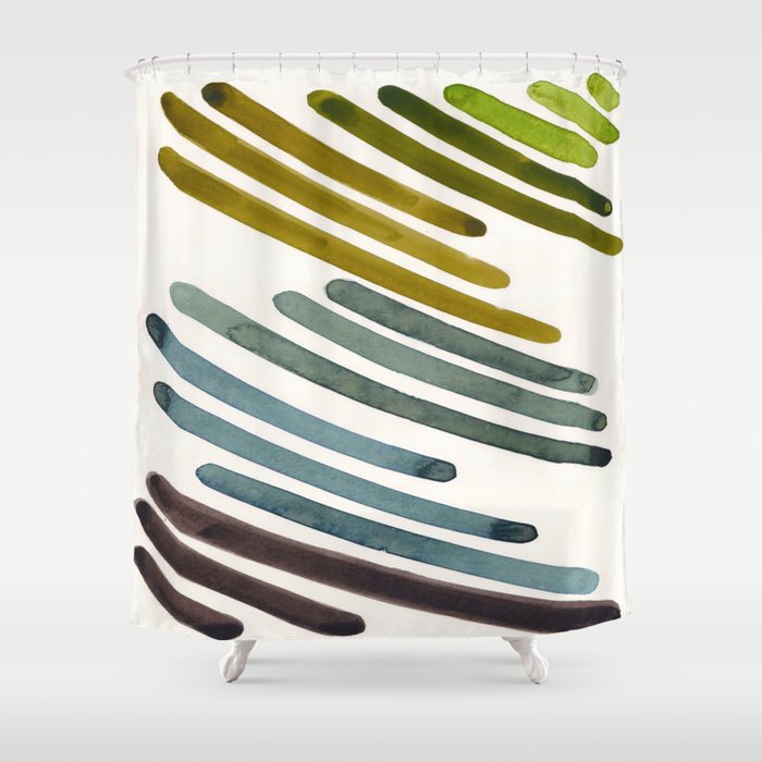 Olive Green Navy Blue Watercolor Colorful Stripes Mid Century