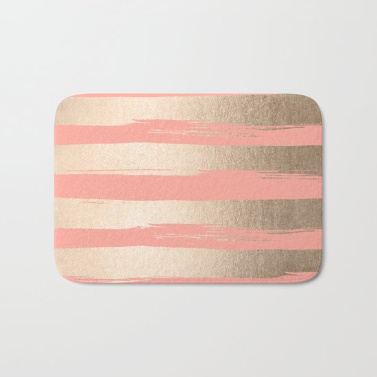 Painted Stripes Tahitian Gold on Coral Pink Bath Mat