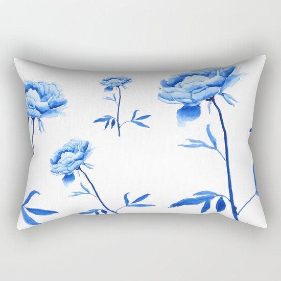 one blue peony painting Rectangular Pillow