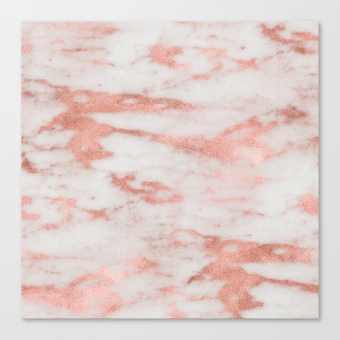 White Marble with Rose Gold Foil Canvas Print