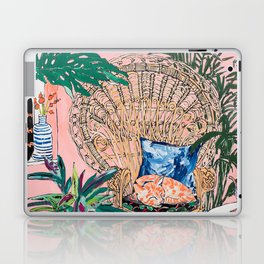 Ginger Cat in Peacock Chair with Indoor Jungle of House Plants Interior Painting Laptop Skin