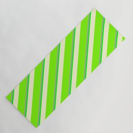 [ Thumbnail: Dark Gray, Lime, Light Yellow & Green Colored Stripes/Lines Pattern Yoga Mat ]