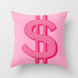 Pink Dollar Sign Symbol - Preppy Aesthetic Decor Throw Pillow