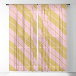 [ Thumbnail: Light Pink and Goldenrod Colored Lines Pattern Sheer Curtain ]