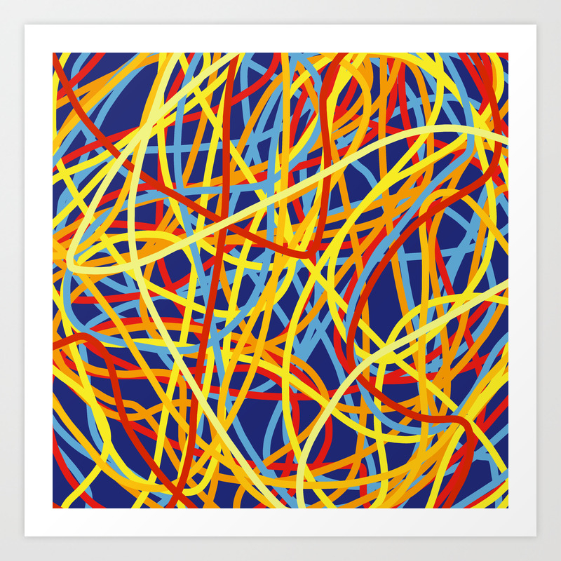 Blue Red Orange Yellow Colored Lines Classic Abstract Minimal