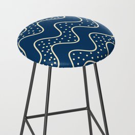 Abstract Dotted And Plain Wavy Lines Pattern - Blanched Almond and Blue Bar Stool