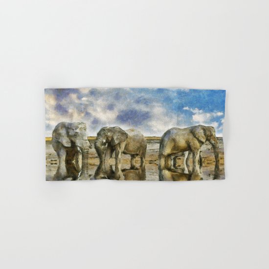 Elephants Drinking Hand & Bath Towel