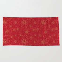 Golden Roses on Red Beach Towel