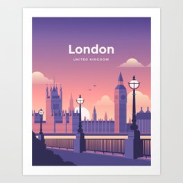 London United Kingdom Vector Travel Illustration Art Print