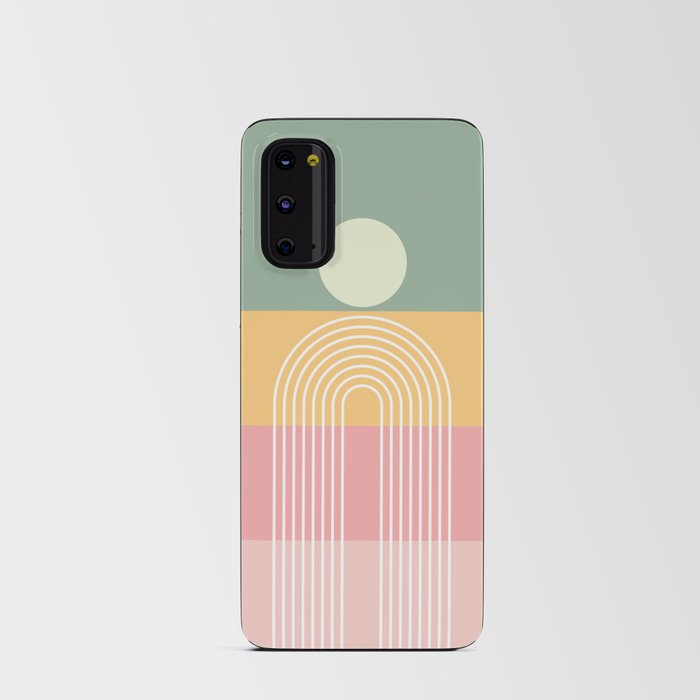 Geometric Rainbow Sun Abstract 16 in Sage Gold Pale Pink Android Card Case