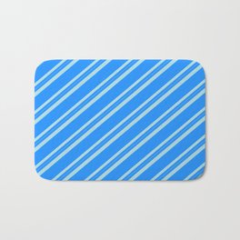 [ Thumbnail: Blue & Powder Blue Colored Lined/Striped Pattern Bath Mat ]