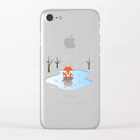 Little Fox On Ice Clear iPhone Case