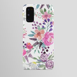 Watercolor pink purple green coral flowers  Android Case