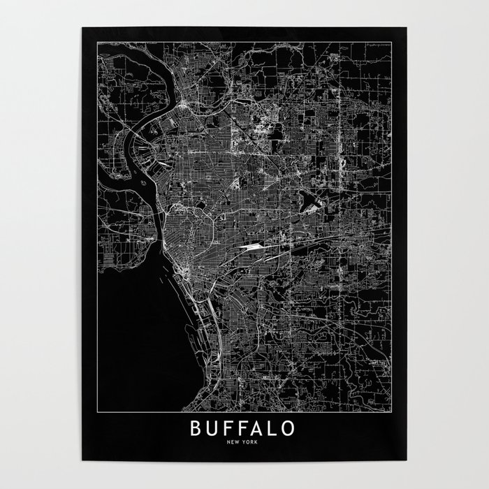 Buffalo Black Map Poster