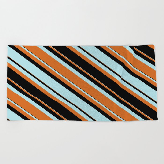 Powder Blue, Chocolate & Black Colored Lined Pattern Beach Towel