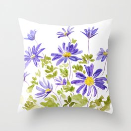 purple anemone blanda Watercolor  Throw Pillow