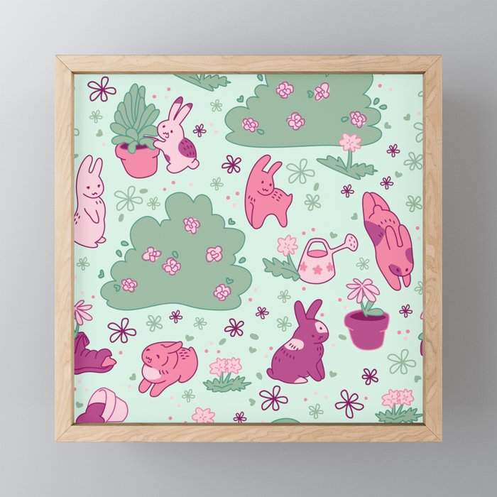 Pink Bunny Pattern Framed Mini Art Print